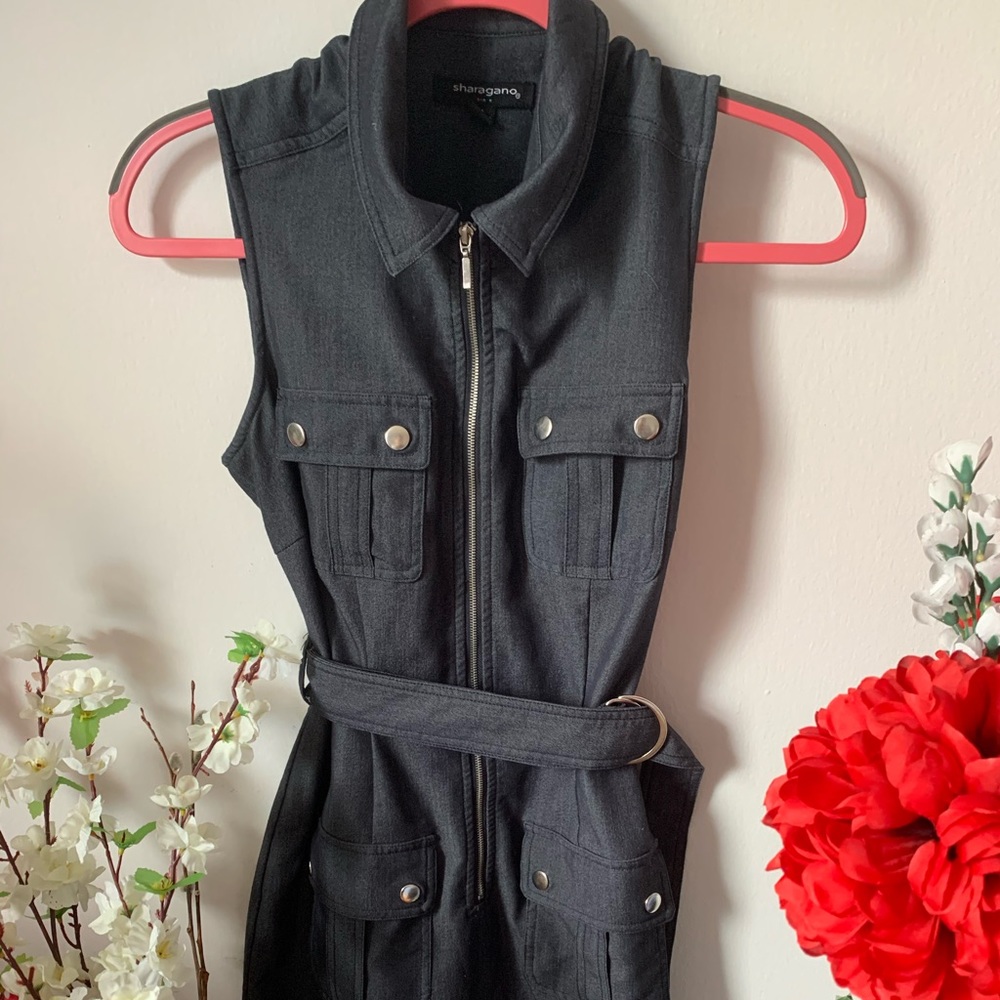 Sharagano Denim Look Dress with Belt and Pockets